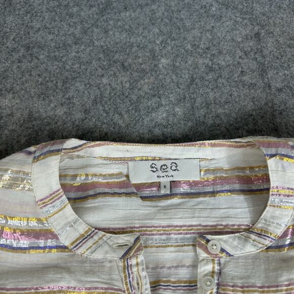 Sea New York Harriet Top Womens 6 Lurex Metallic Striped Two Layer Ruffle Blouse - Picture 6 of 9